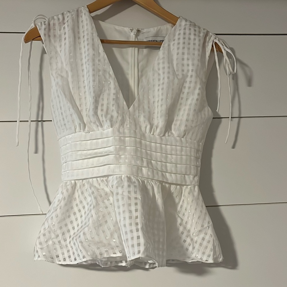 Amanda Uprichard White Peplum Top